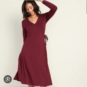 Old Navy Burgundy Wrap Dress Rib-Knit V-Neck Plus-Size‎ Midi Wrap Dress Size 3X